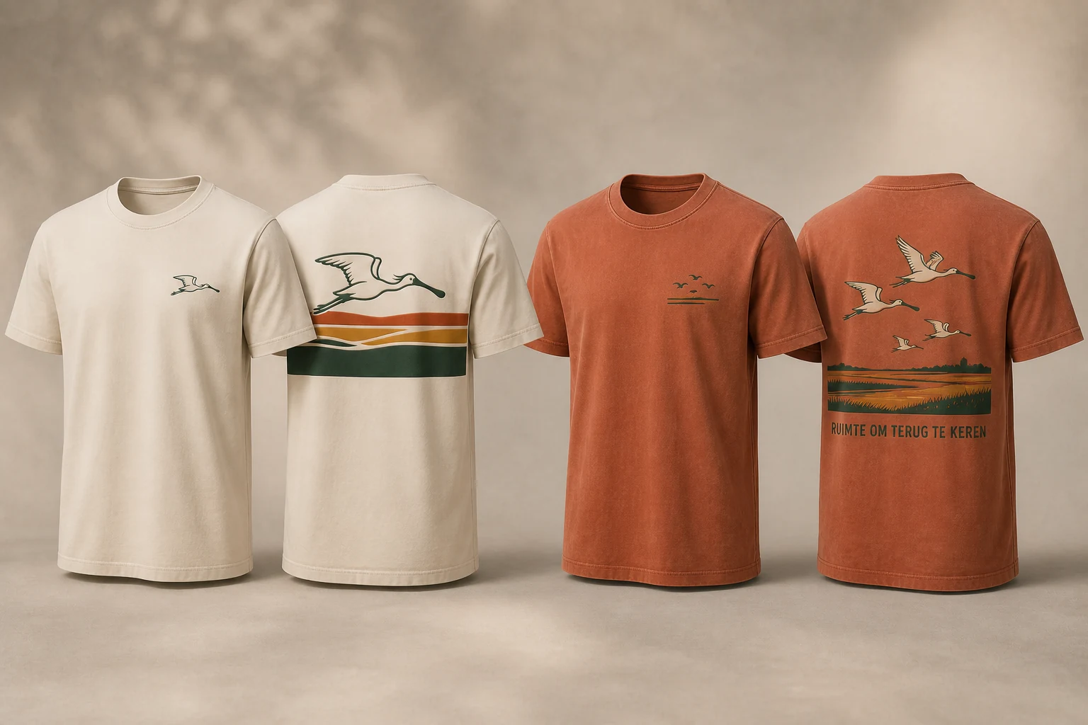 Voor- en achteraanzicht van de Lepelaar T-shirts Flight Lines en Return to the Polder