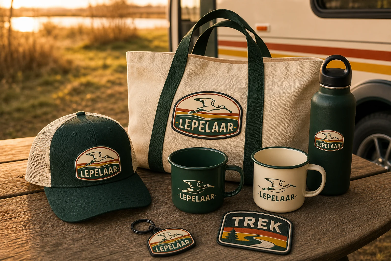Het Lepelaar Vertrekpakket met pet, mokken, fles, tas, patch en sleutelhanger